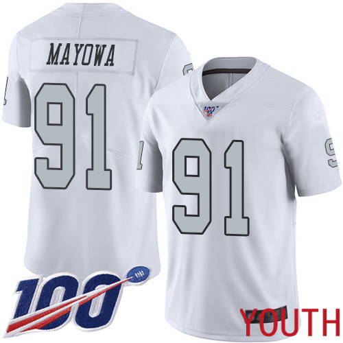 Oakland Raiders Limited White Youth Benson Mayowa Jersey NFL Football 91 100th Season Rush Vapor Jersey